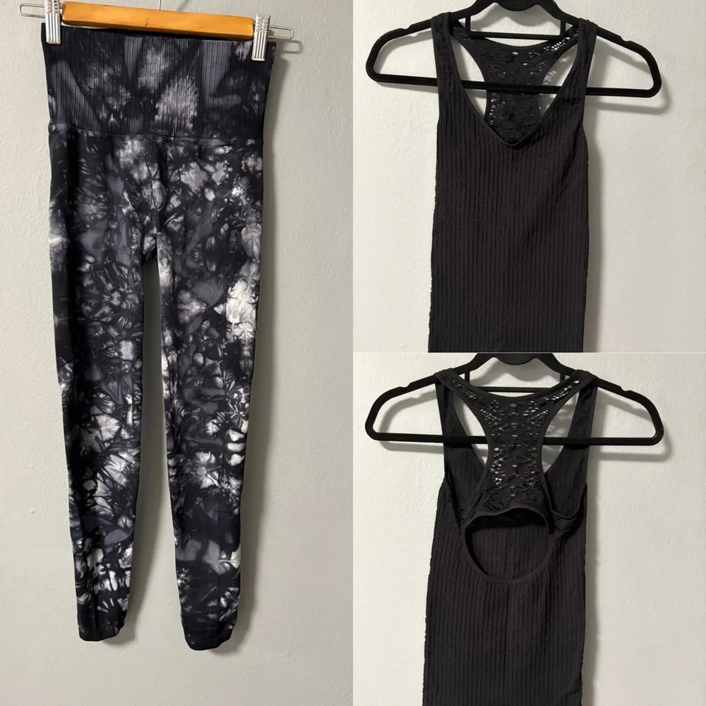Free People Workout Bundle Good Karma Leggings and Black Tank Top. Size XS/S